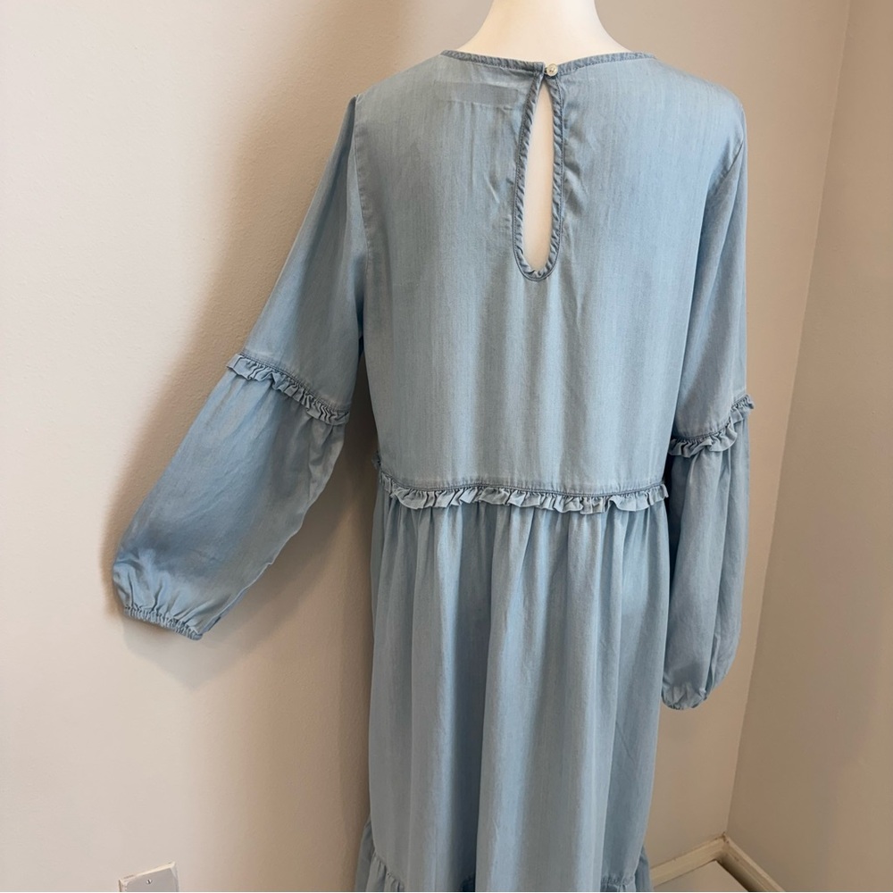 ASOS Light Blue Midi Dress with Long Puff Sleeves Size 12 - Picture 5 of 9